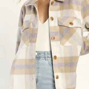 Blank NYC Beige and White Plaid Multi Button Up Blazer